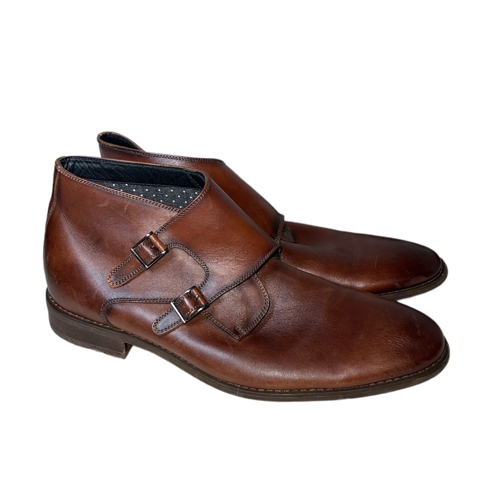 La Milano Mens Brown Leather Monk Strap Buckle Dress Shoes